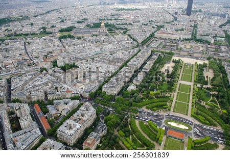 Paris,France - 27 May, 2014: Aerial view from Eiffel tower on famous Champs de Mars at Paris, France