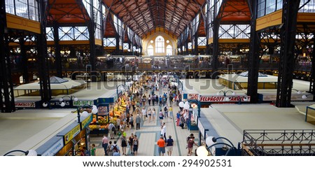 Budapest, Hungary- 27 June, 2014 : People shopping in Great Market Hall. Great Market Hall is the largest indoor market in Budapest,it was built in 1896. sell traditional food and souvenir, handicraft