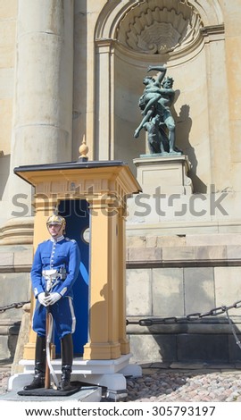 Stockholm, Sweden - August 18, 2014 - Royal Guard at the Royal Palace(in Old Town 