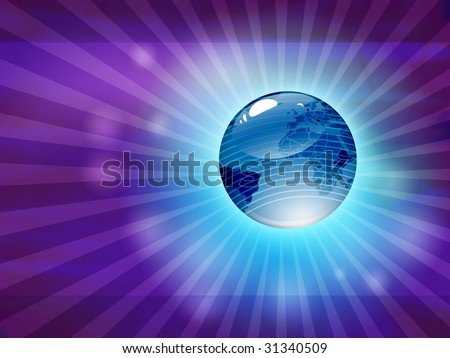 Glossy blue earth in abstract background, which has many light effects, looks like space.