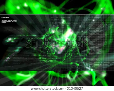 Abstract green background with numbers and letters on it, looks like something is loading.