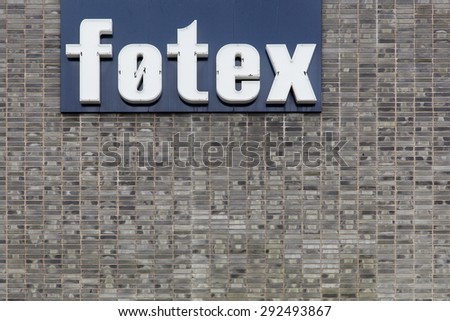 Hjorring, Denmark - June 28, 2015: Fotex logo on a facade\
fotex is a danish chain of retail stores and it was the beginning of  danish supermarket group