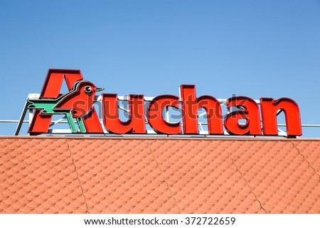 Lyon, France - January 25, 2016: Auchan is a French international retail group and multinational corporation headquartered in Croix, France. It is one of the world\'s principal distribution groups.