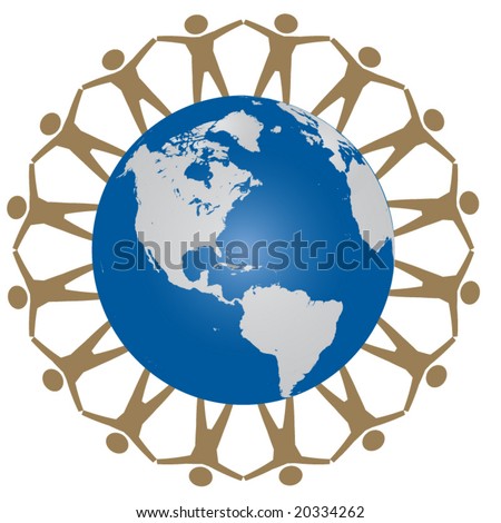 people holding hands around earth. stock vector : Vector image of people holding hands around globe.