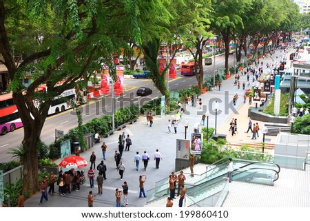 SINGAPORE-JAN 19:Aerial view of sidewalk of Orchard road in Singapore on Jan 19, 2011. Orchard road is one of best shopping district in Singapore.