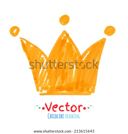 Felt pen childlike drawing of crown Vector illustration isolated Felt pen childlike drawing of crown Vector illustration isolated