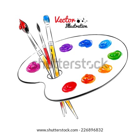 Paint Palette. Hand Drawn Watercolor And Line Art. Vector Illustration