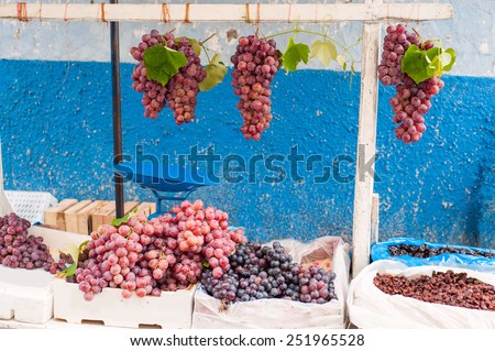 Bunches of grapes on the market