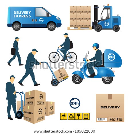 Set of delivery and shipment service Vector illustration Set of delivery and shipment service Vector illustration