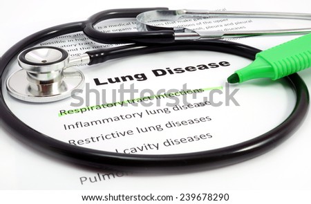 Paper with words  Lung Disease and Respiratory tract infections with marker and stethoscope