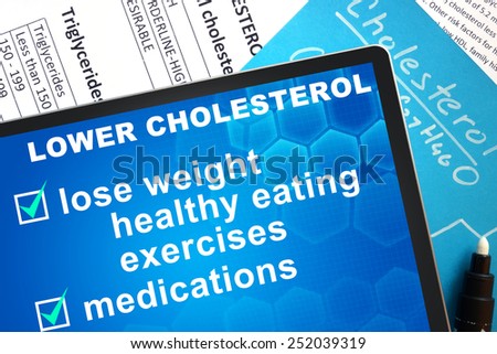 Documents with cholesterol formula and words lowering cholesterol