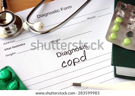Diagnostic form with Diagnosis Chronic obstructive pulmonary disease (COPD)  and pills.