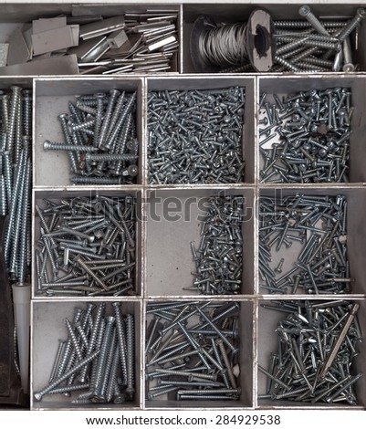 bolts and screws in the tool box