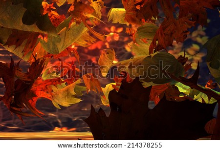 3d render of Autumn leaves falling