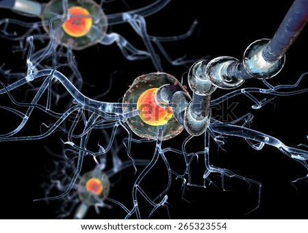 High quality 3d render of nerve cells,isolated on black background, concept for Neurologic Diseases, tumors and brain surgery.