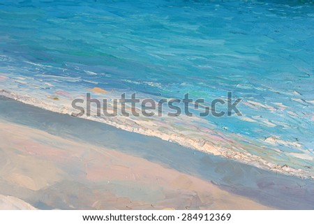 Original painting, artwork, oil on canvas, sea waves and beach