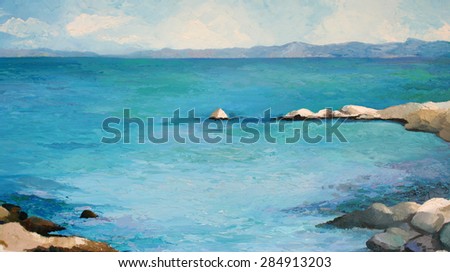 Original painting, artwork, oil on canvas, seascape in Greece