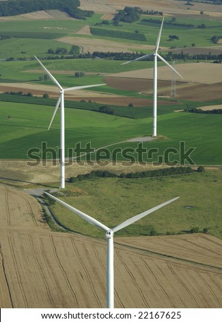 Aerial shoot of a wind farm  in France Europe