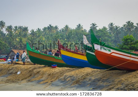 KERALA, SOUTH INDIA - DES 07: Traditional fishing in Southern India on Desember, 07, 2013 in Kerala, India