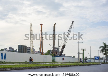Hanoi, Vietnam - Sept 21, 2014: Under construction building area by Thanh Xuan street, Hanoi, Vietnam