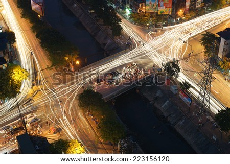 Hanoi, Vietnam - Oct 8, 2014: Aerial view of Hanoi traffic on Kim Nguu street