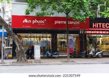 Hanoi, Vietnam - Nov 16, 2014: Front view of An Phuoc - Pierre Cardin store, a popular fashion brand name, on Hang Khay street.