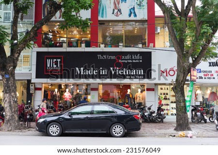 Hanoi, Vietnam - Nov 16, 2014: Front view of a Made in Vietnam store on Ba Trieu street. This is the good quality exporting cloth brand name in Vietnam