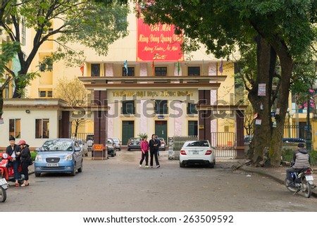 Hanoi, Vietnam - Mar 15, 2015: Exterior view of Vietnam Trade Union University on Tay Son street