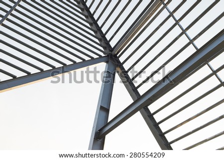 Roof made of steel with column, lights and shadows