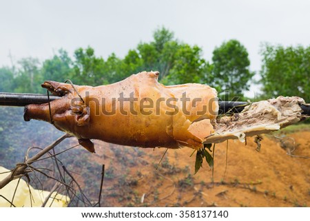 Roasted pig on the gridiron