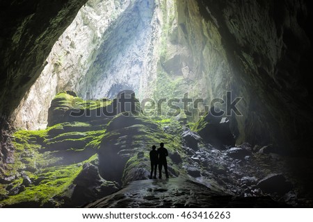 Mystery misty cave entrance in Son Doong Cave, the largest cave in the world in UNESCO World Heritage Site Phong Nha-Ke Bang National Park, Quang Binh province, Vietnam