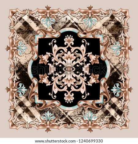Decorative symmetry arabesque. Pattern medieval floral royal pattern. For textile printing.