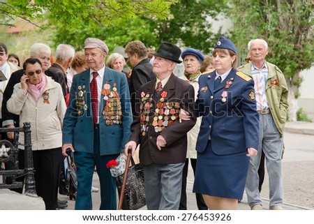 Volgograd, Russia - may 07, 2015: Servicemen conducting veterans at a gala event