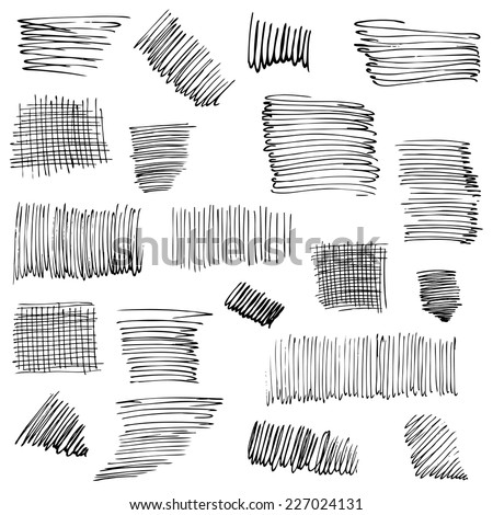 Different kinds of ink strokes. Set of ink hand drawn textures. Hatching drawn with pen. Abstract background. Vector design elements