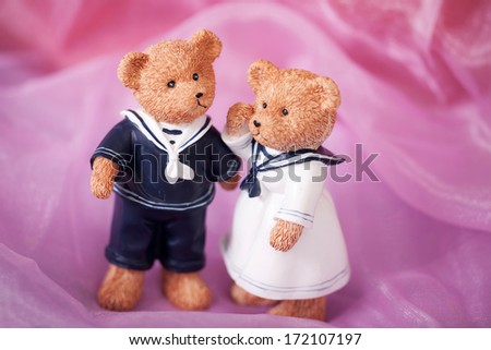 Clothes on a sailor teddy bear friends in
