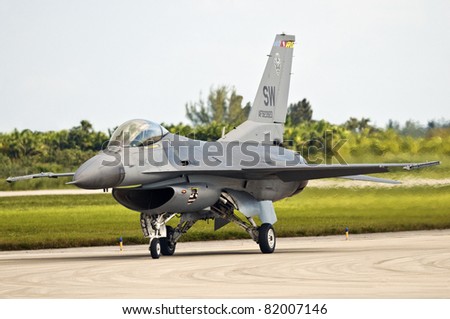 HOMESTEAD, FL - NOVEMBER 6 :F-16 Falcon Fighter Jet ready to take off in Homestead Air Force Base for a demonstration on \