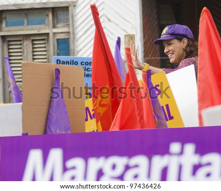 SANTIAGO, DOMINICAN REPUBLIC - MARCH 9: Country\'s First Lady Margarita Cedeño campaigns for the Vice-President position with the PLD Party on MARCH 9 2012 in Santiago, Dominican Republic.