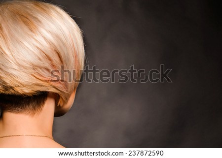 Hair. Blonde with short hair