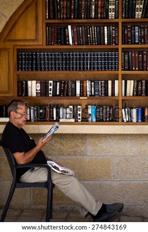 Jerusalem, Israel - April 30: A man is reading in Jerusalem  , as seen on April 30, 2015. A man is reading in Jerusalem.