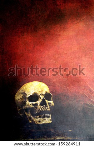 Textured old human skull with room for text.
