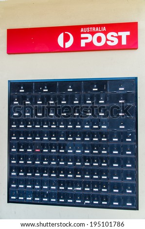 MELBOURNE, AUSTRALIA - May 25, 2014: An Australia Post office and post office boxes.