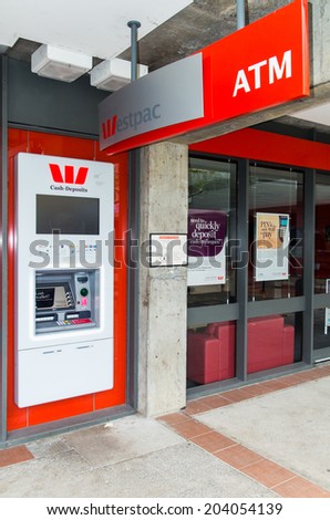 MELBOURNE, AUSTRALIA - JULY 6, 2014: A branch of Westpac Banking Corporation, Australia\'s oldest bank and its second largest by market capitalization.