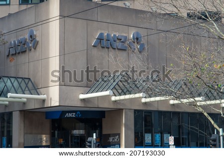 MELBOURNE, AUSTRALIA - July 13, 2014: ANZ Bank branch and offices at Collins Place in Melbourne.  ANZ Bank is one of Australia's four largest banks.