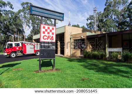 MELBOURNE, AUSTRALIA - July 27, 2014: a truck of the Country Fire Authority in front of its station in Warrandyte in outer eastern Melbourne. On February 9, 2014 Warrandyte houses were lost to fire.