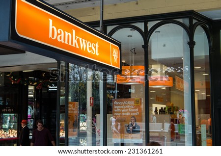 MELBOURNE, AUSTRALIA - November 4, 2014: the Melbourne Bourke Street branch of Bank West.  Bank West is a subsidiary of the Commonwealth Bank of Australia.
