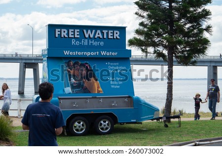 SAN REMO, AUSTRALIA - March 8, 2015: a drinking water dispenser belonging to Westernport Water at a community festival in San Remo.  Westernport Water is the local water supply authority.