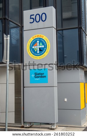 MELBOURNE, AUSTRALIA - March 9, 2015: offices of plaintiff law firm Slater & Gorden, a company listed on the Australian Sock Exchange, and the Construction Forestry Mining and Energy Union in Carlton.