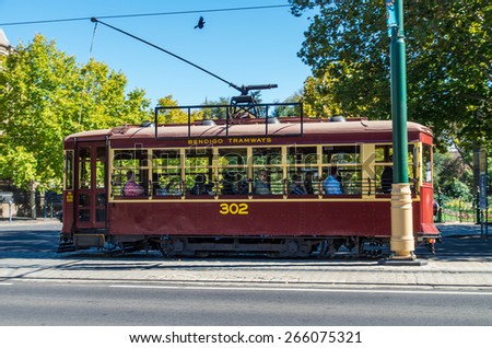 BENDIGO, AUSTRALIA - March 29, 2015: Bendigo Tramways operate a tourist tramway along Pall Mall in Bendigo.