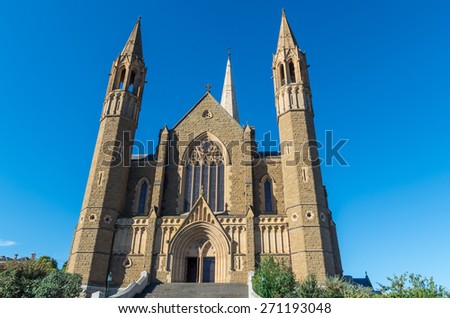 Sacred Heart Cathedral in Bendigo, Australia is the seat of the bishop of Sandhurst. Completed in 1977 in the gothic revival style, this church is the second tallest in Australia at 87m.