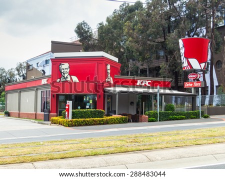 Melbourne, Australia - October 10, 2014: KFC restaurant in the eastern suburb of Box Hill.  KFC is a multinational chain of chicken restaurants, originating in the USA.